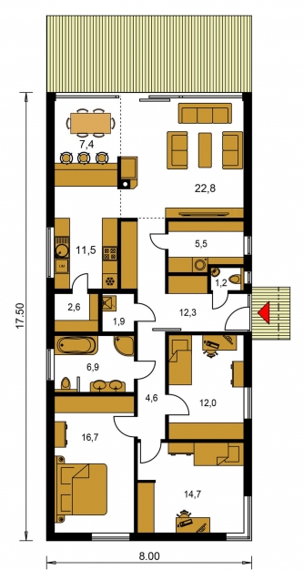 Mirror image | Floor plan of ground floor - BUNGALOW 168-PS